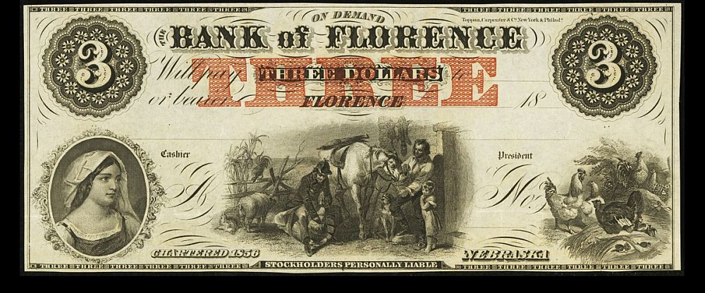 Florence, NE $3 Bank of Florence Remainder, Ch.AU